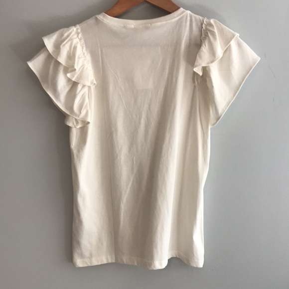 NWT! J.Crew crewcuts cream ruffled sleeve tee shirt - Picture 2 of 5